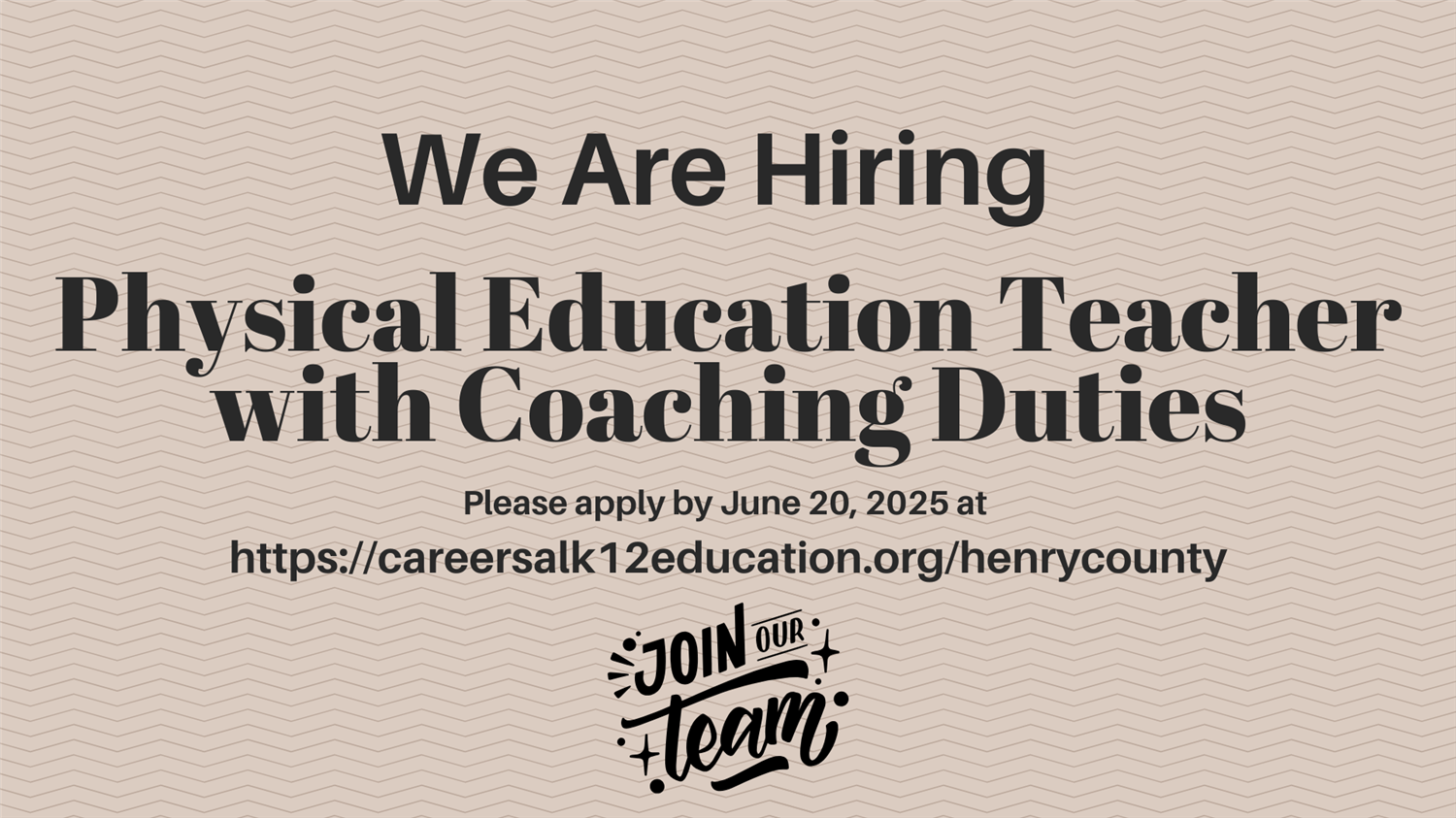 We are hiring a PE Teacher with Coaching Duties